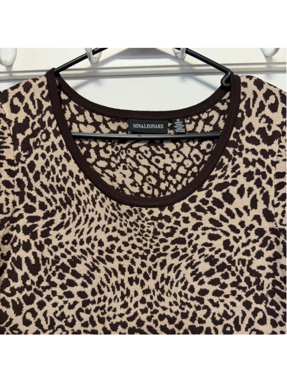 Women's Nina Leonard Dress Medium Camel Chocolate Animal Print Midi New NWT - Picture 9 of 16